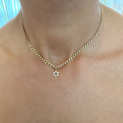 14K Gold Diamond Star of David Charm Pendant, XS Size