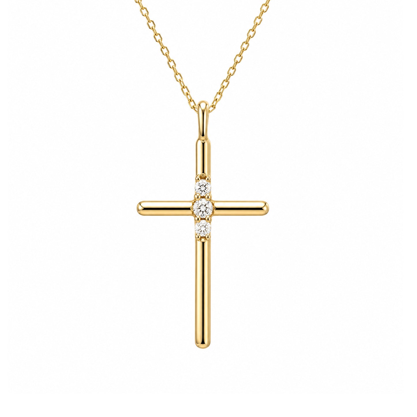 14K Gold Triple Diamond Cross Charm Necklace