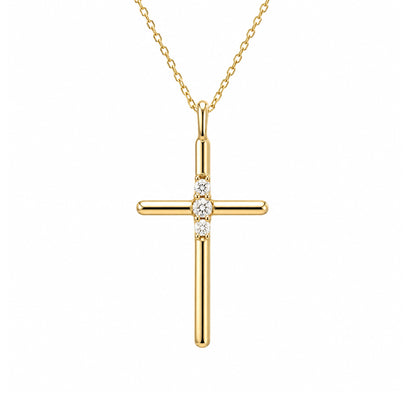 14K Gold Triple Diamond Cross Charm Necklace