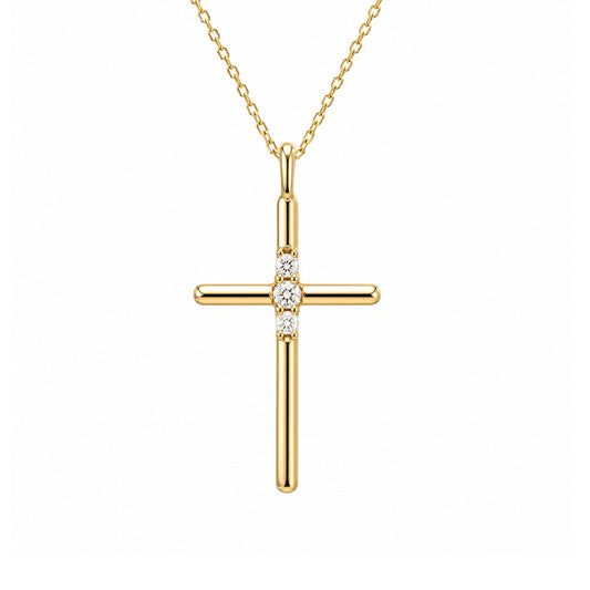 14K Gold Triple Diamond Cross Charm Necklace