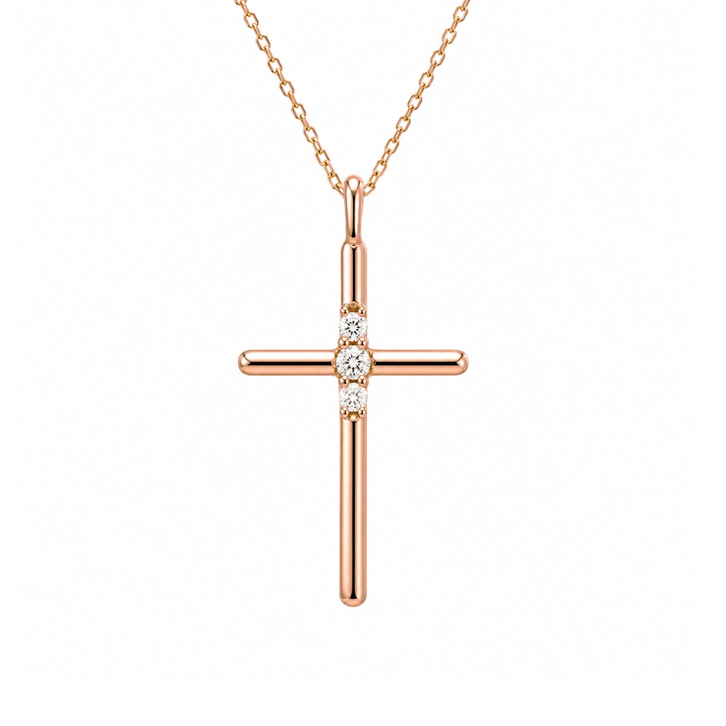 14K Gold Triple Diamond Cross Charm Necklace