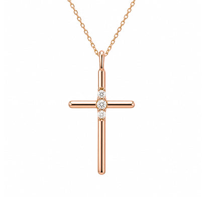 14K Gold Triple Diamond Cross Charm Necklace