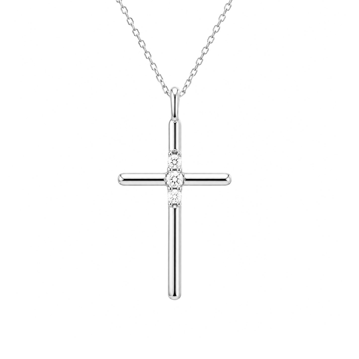 14K Gold Triple Diamond Cross Charm Necklace