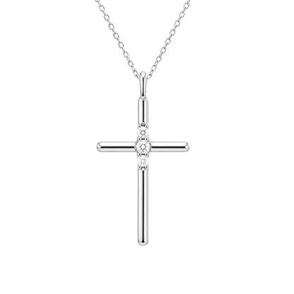 14K Gold Triple Diamond Cross Charm Necklace
