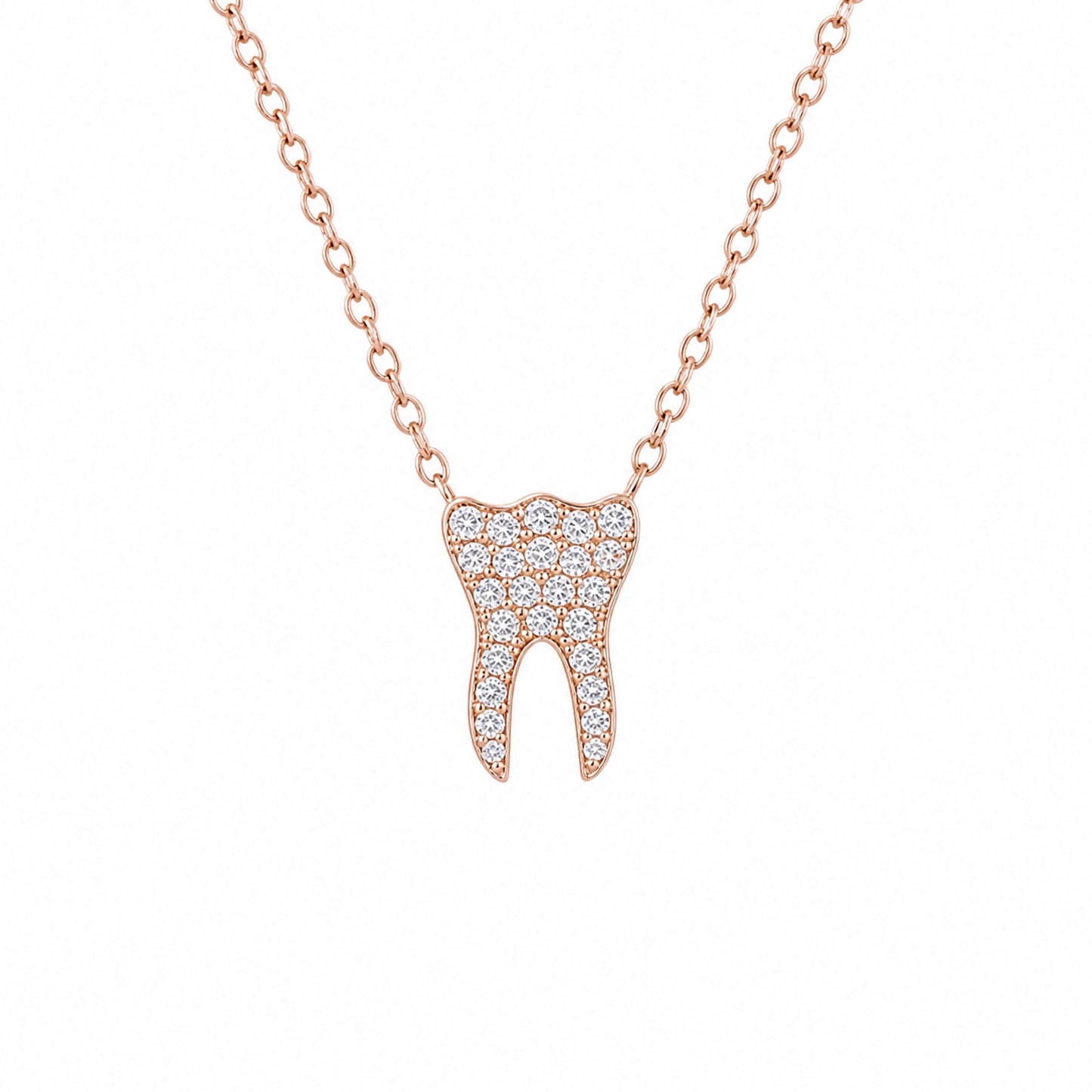 14K Gold Diamond Tooth Pendant Necklace