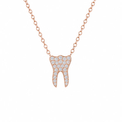 14K Gold Diamond Tooth Pendant Necklace