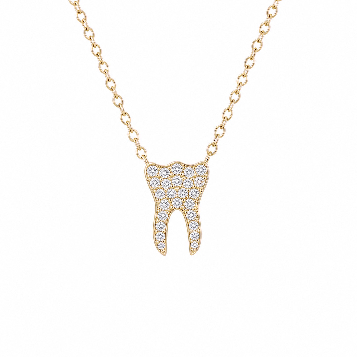 14K Gold Diamond Tooth Pendant Necklace