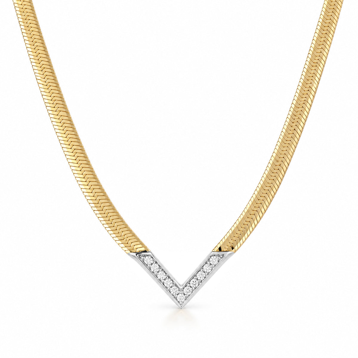 14K Gold Diamond Chevron Herringbone Chain Necklace ~ 2.3mm Width