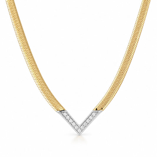 14K Gold Diamond Chevron Herringbone Chain Necklace ~ 2.3mm Width