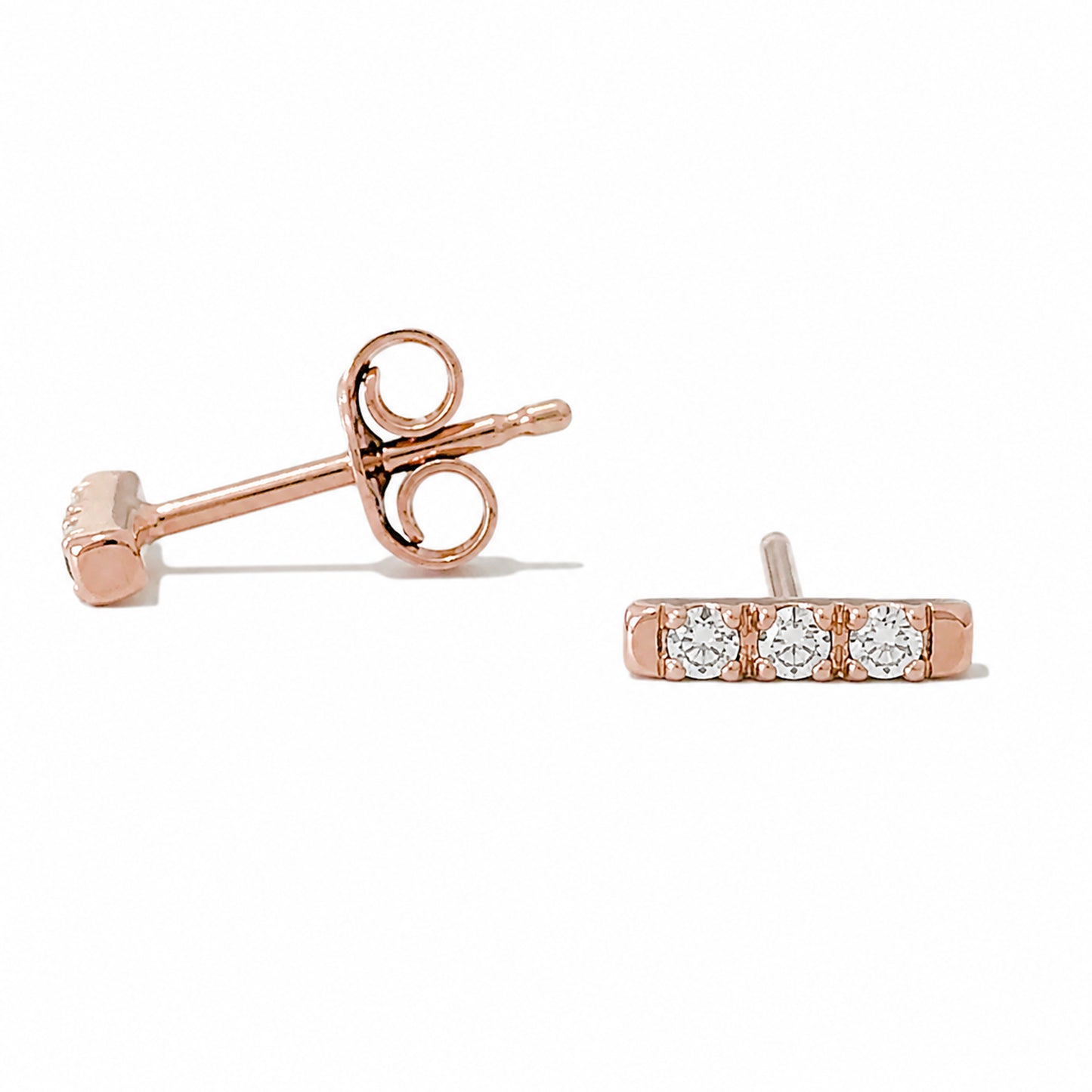 14K Gold XS Pavé Diamond Bar Stud Earrings