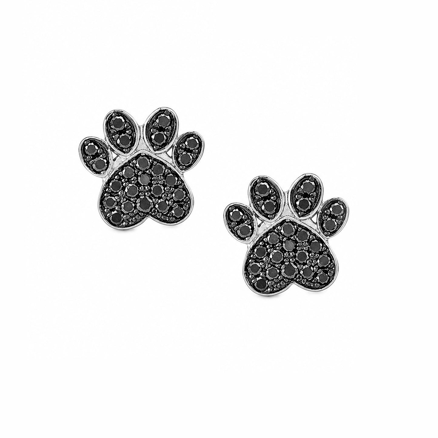 14K Gold Pavé Black Diamond Paw Print Stud Earrings