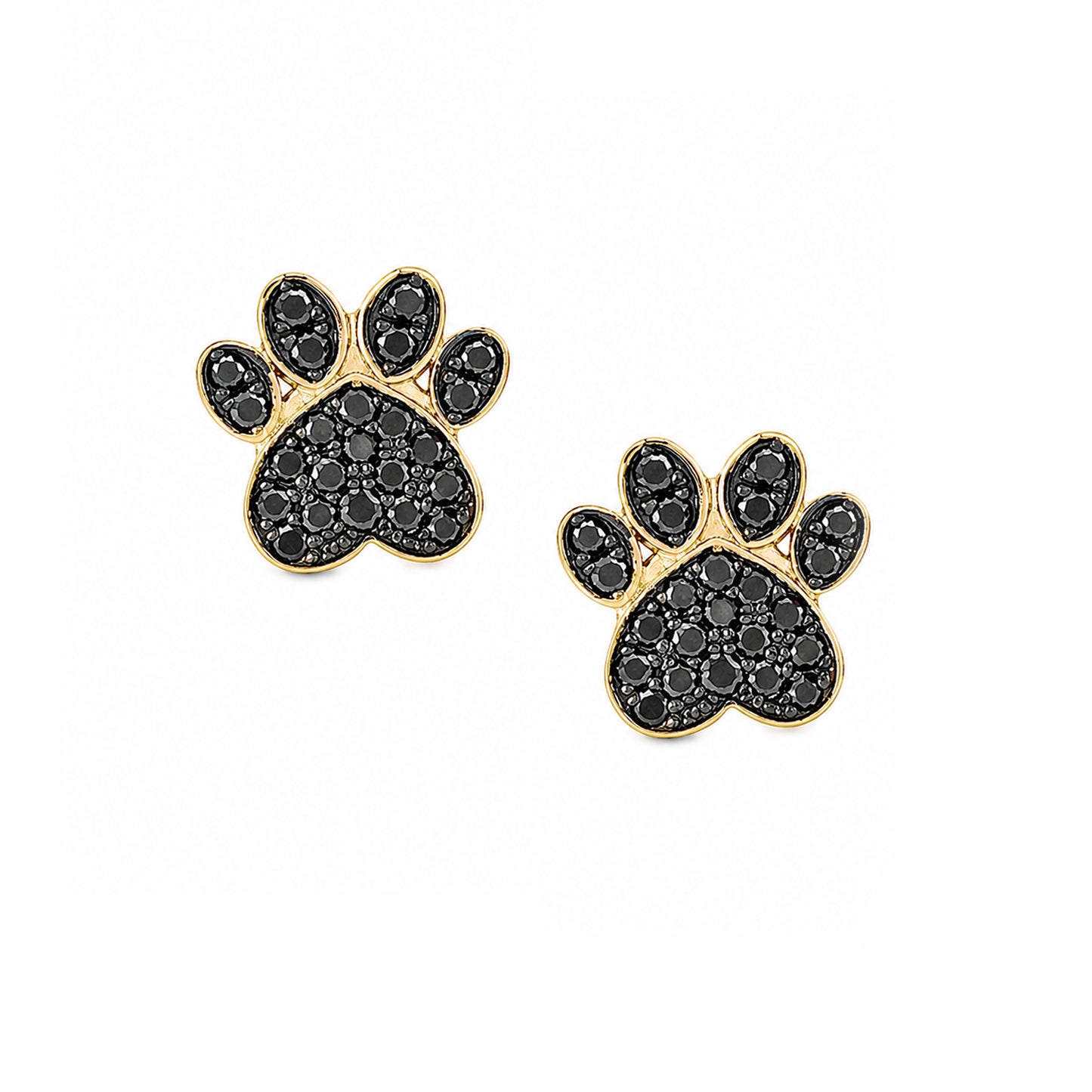 14K Gold Pavé Black Diamond Paw Print Stud Earrings