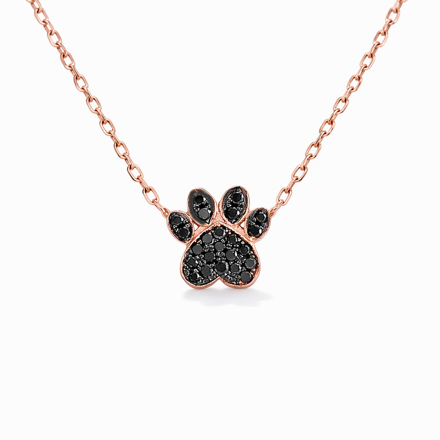 14K Gold Pavé Black Diamond Paw Print Charm Pendant Necklace ~ Small Size
