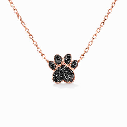 14K Gold Pavé Black Diamond Paw Print Charm Pendant Necklace ~ Small Size