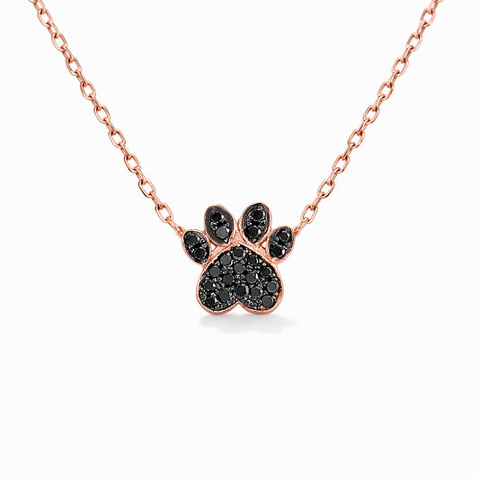 14K Gold Pavé Black Diamond Paw Print Charm Pendant Necklace ~ Small Size