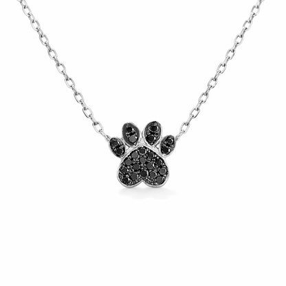 14K Gold Pavé Black Diamond Paw Print Charm Pendant Necklace ~ Small Size