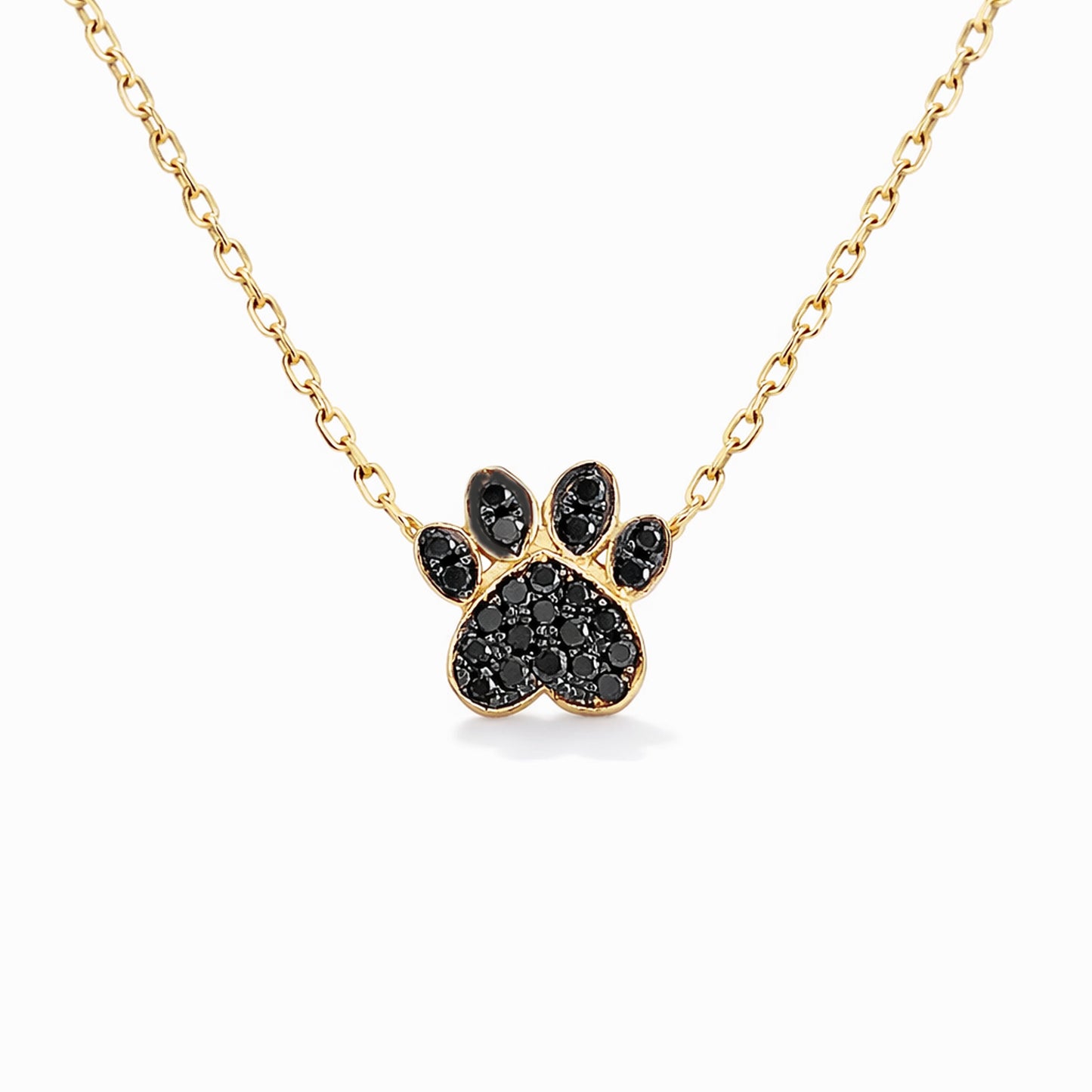 14K Gold Pavé Black Diamond Paw Print Charm Pendant Necklace ~ Small Size