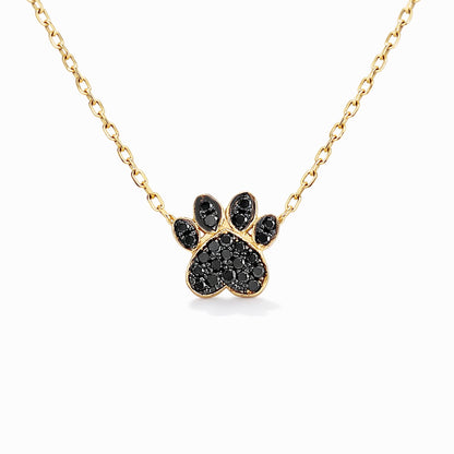 14K Gold Pavé Black Diamond Paw Print Charm Pendant Necklace ~ Small Size
