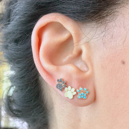 14K Gold Pavé Black Diamond Paw Print Stud Earrings