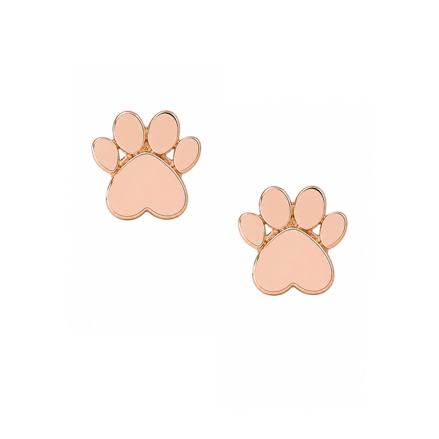 14K Gold Paw Print Stud Earrings