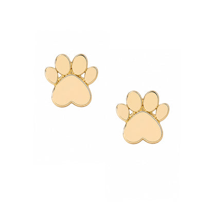 14K Gold Paw Print Stud Earrings
