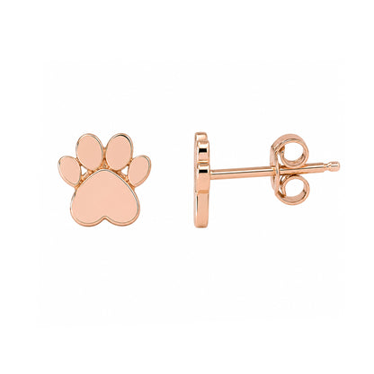 14K Gold Paw Print Stud Earrings