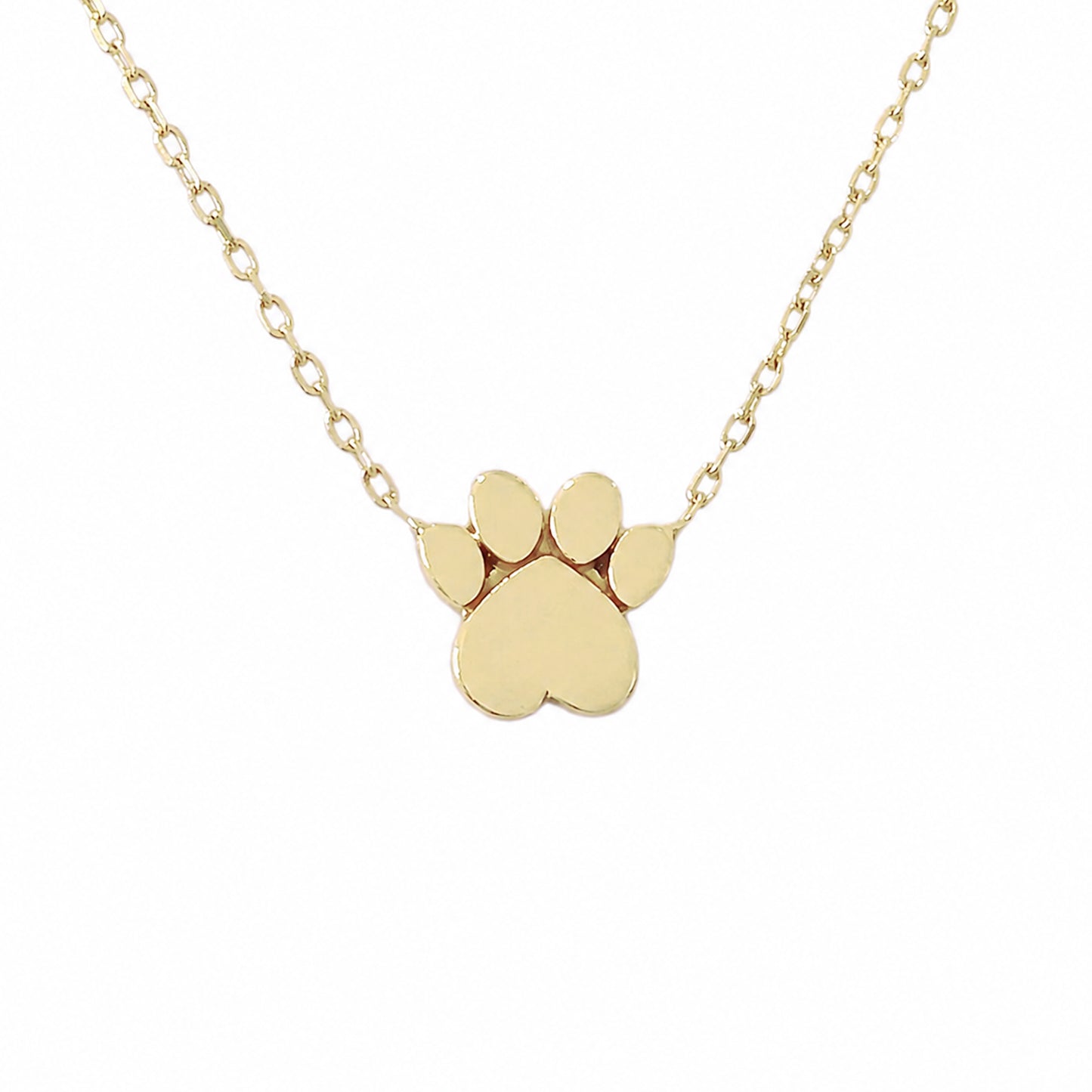 14K Gold Paw Print Charm Pendant Necklace ~ Small Size