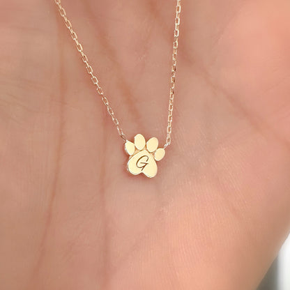 14K Gold Paw Print Charm Pendant Necklace ~ Small Size