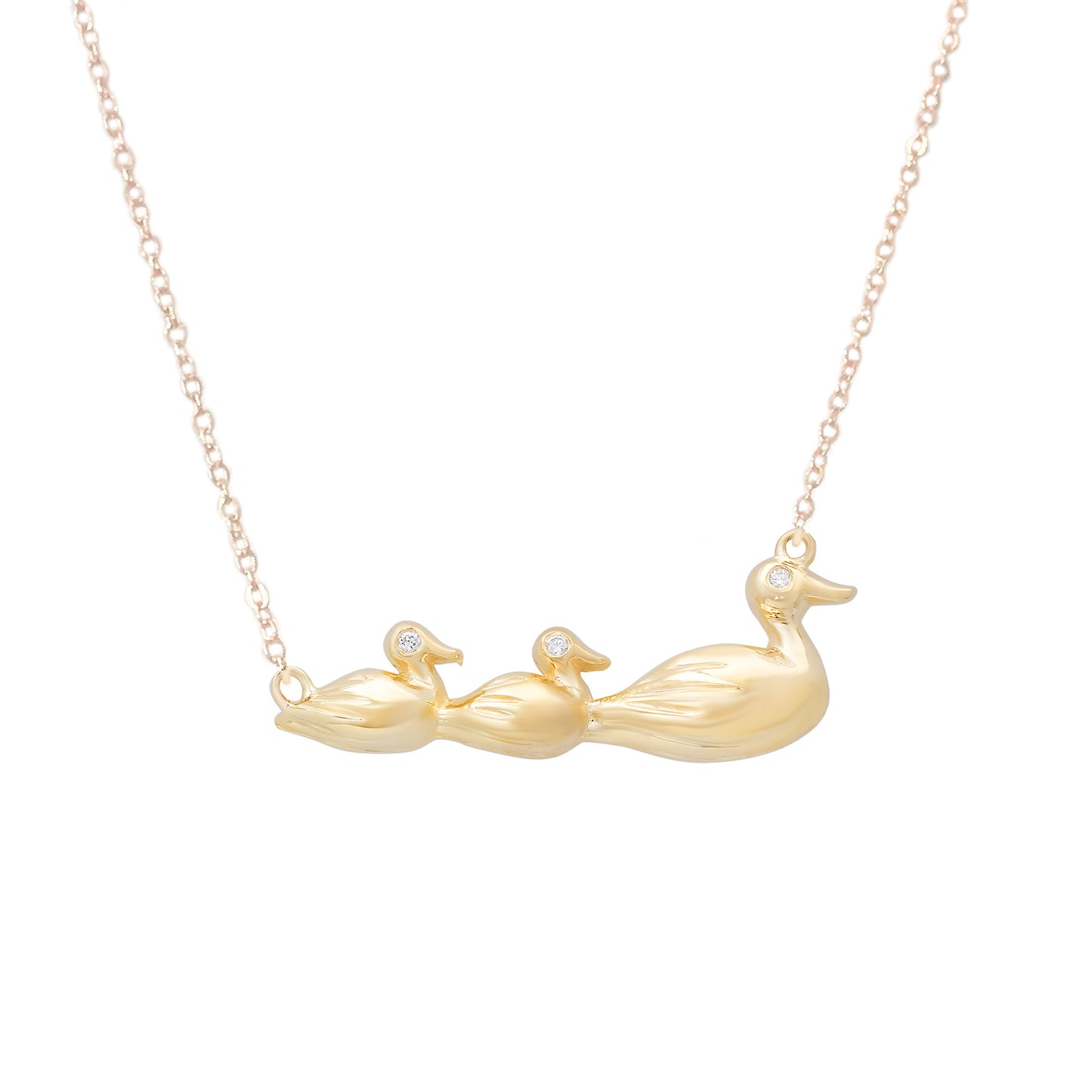 14K Gold Diamond Ducks In a Row Necklace