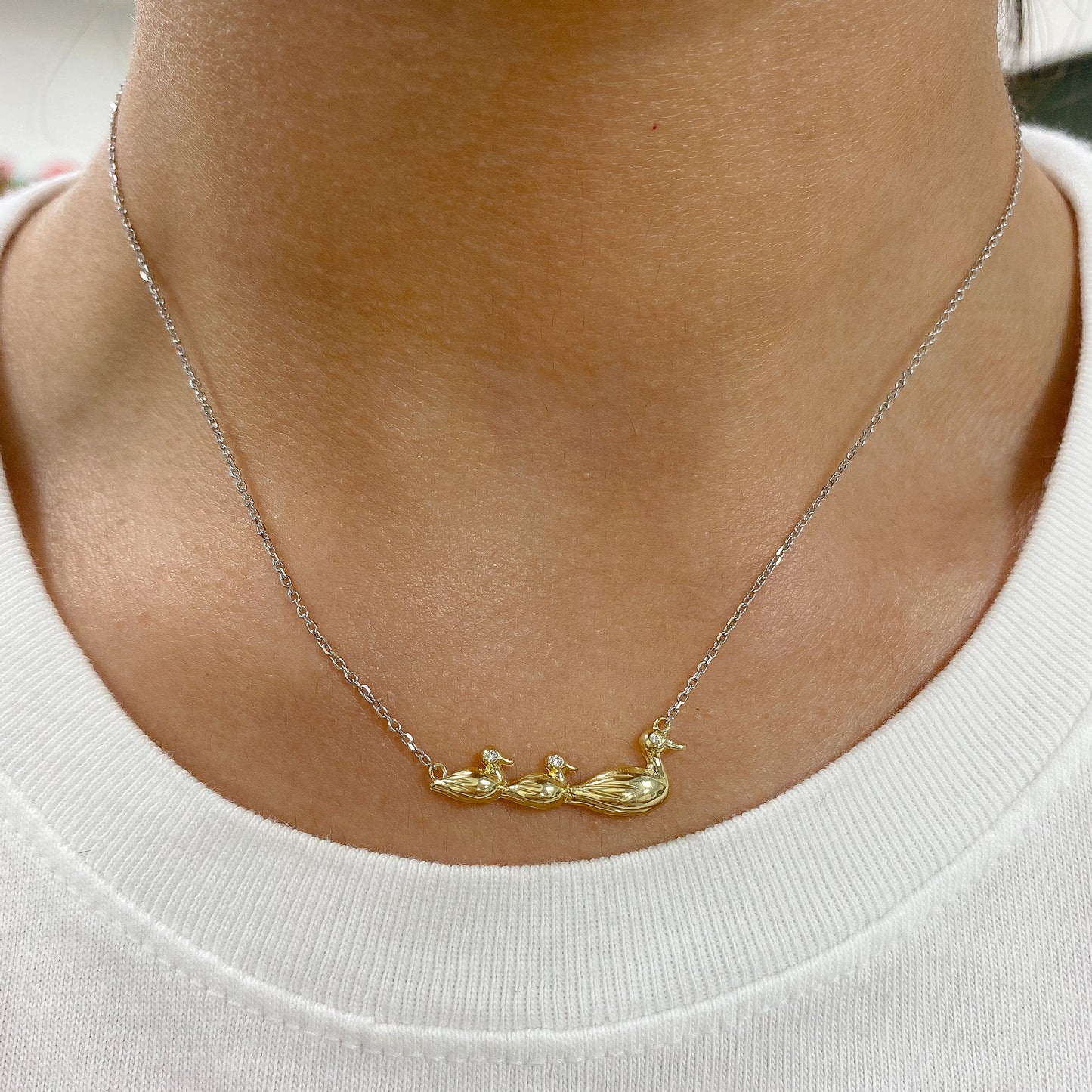 14K Gold Diamond Ducks In a Row Necklace