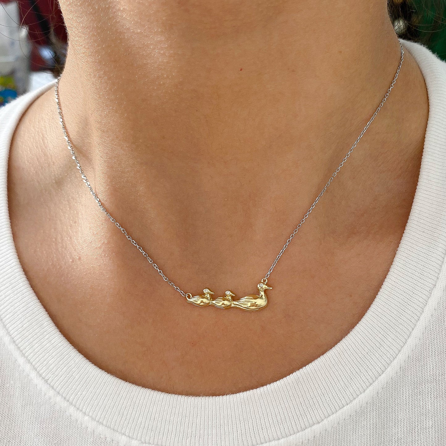 14K Gold Diamond Ducks In a Row Necklace