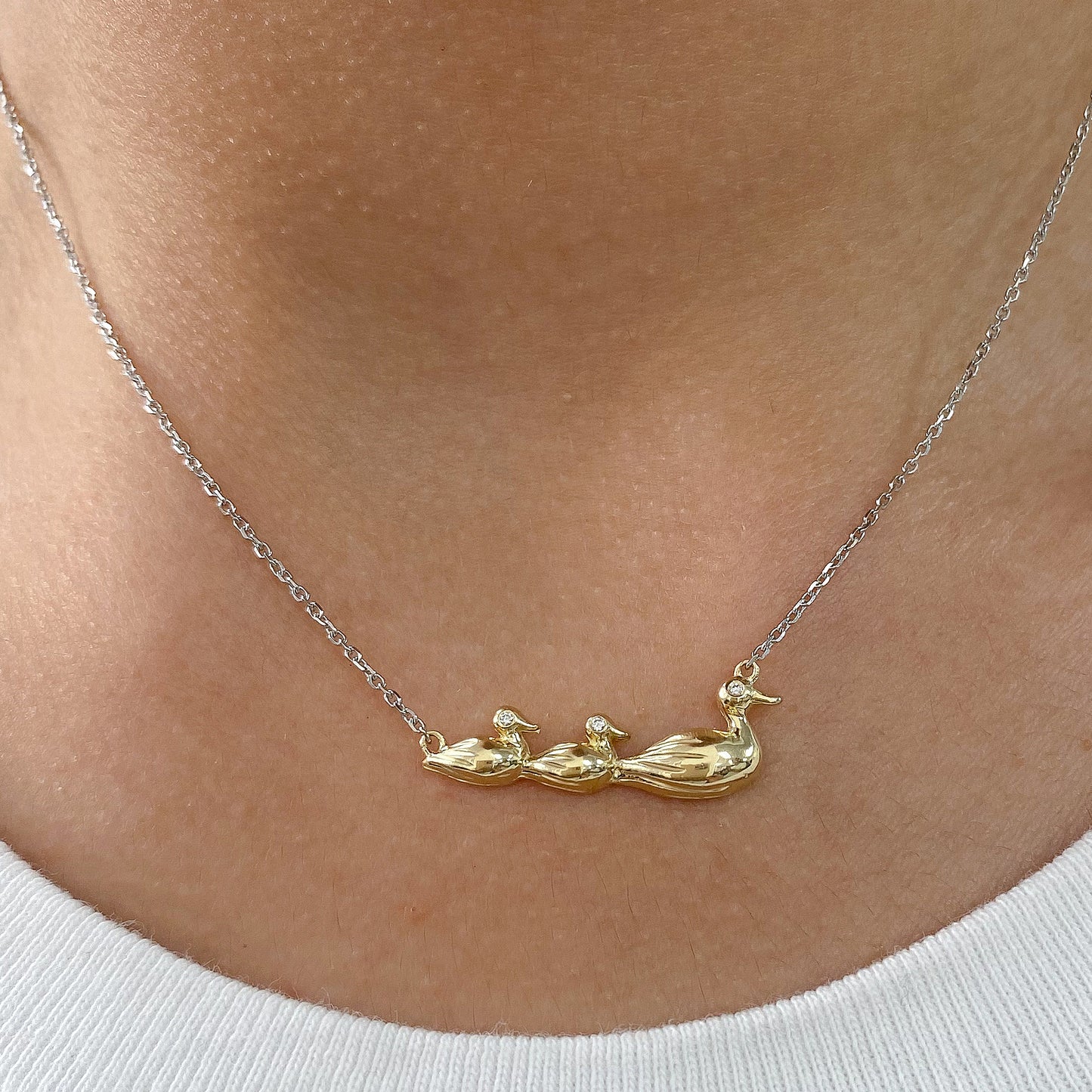 14K Gold Diamond Ducks In a Row Necklace