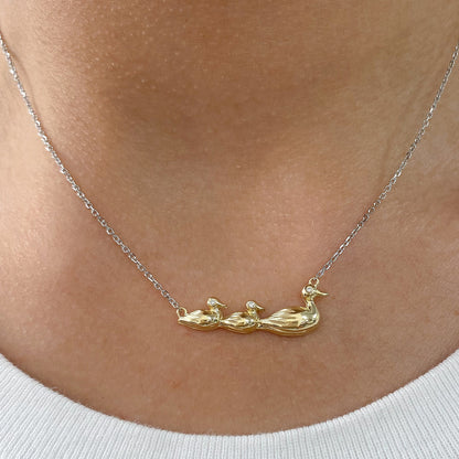 14K Gold Diamond Ducks In a Row Necklace