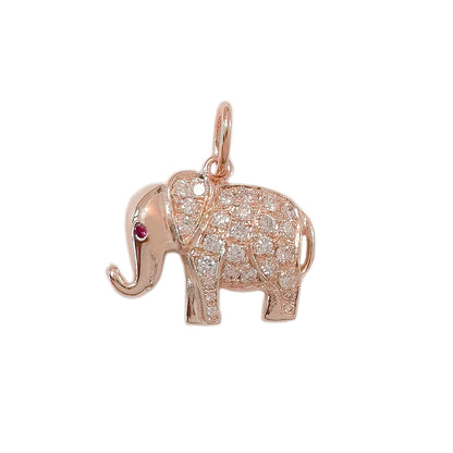 14K Gold Pavé Diamond Lucky Elephant Charm Pendant