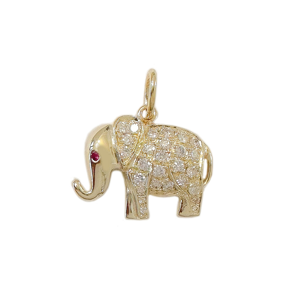 14K Gold Pavé Diamond Lucky Elephant Charm Pendant