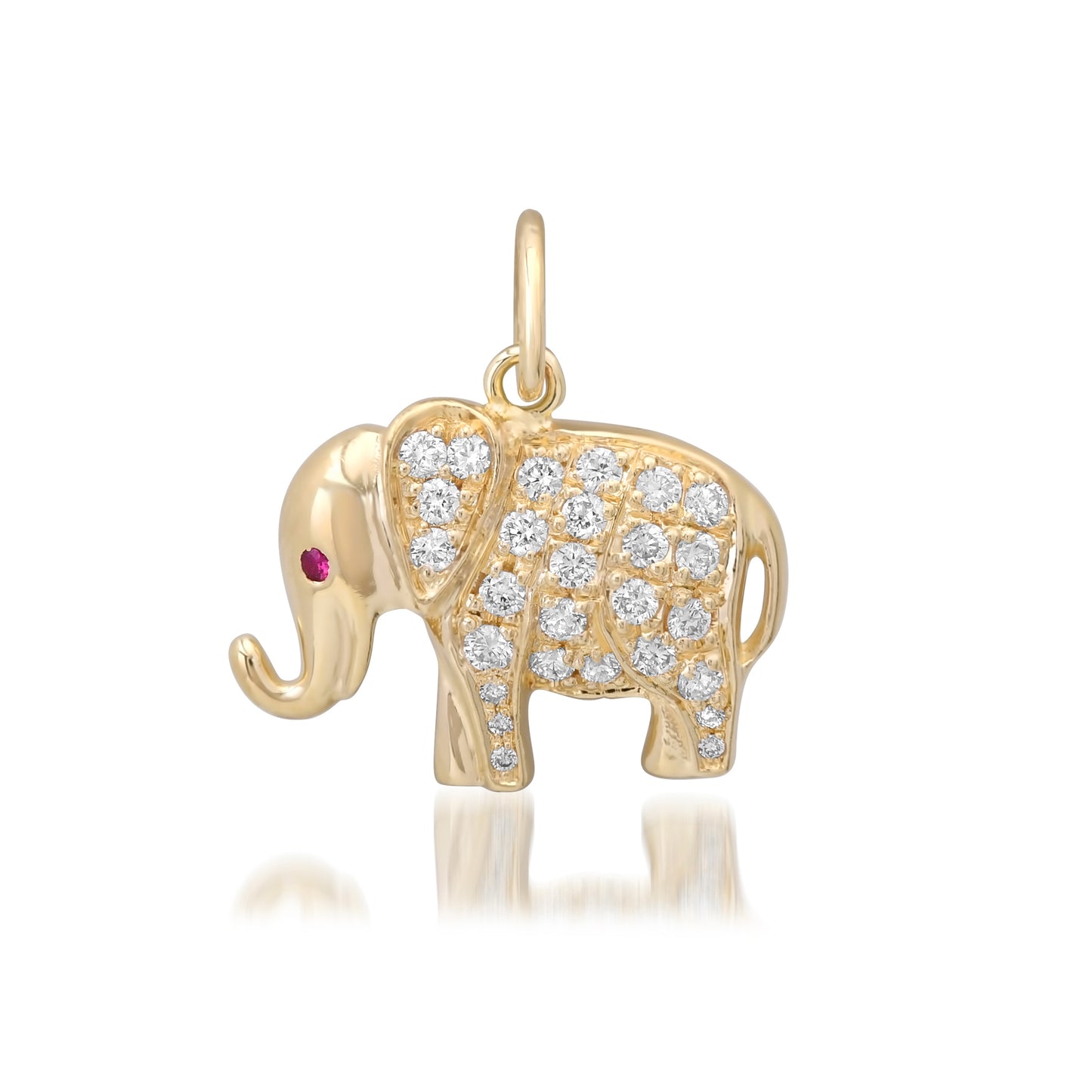14K Gold Pavé Diamond Lucky Elephant Charm Pendant