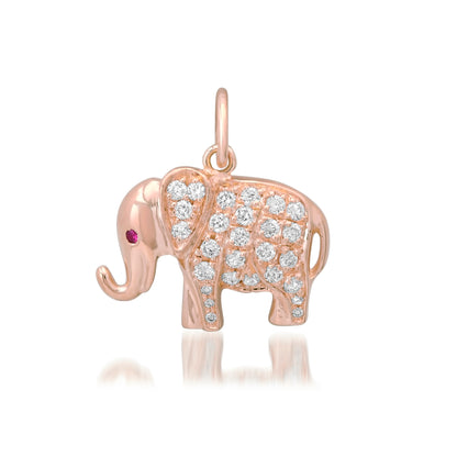 14K Gold Pavé Diamond Lucky Elephant Charm Pendant