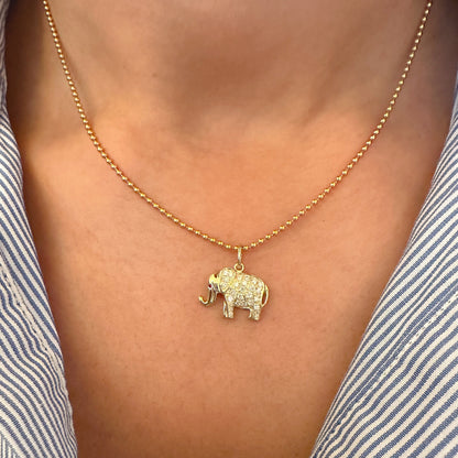 14K Gold Pavé Diamond Lucky Elephant Charm Pendant