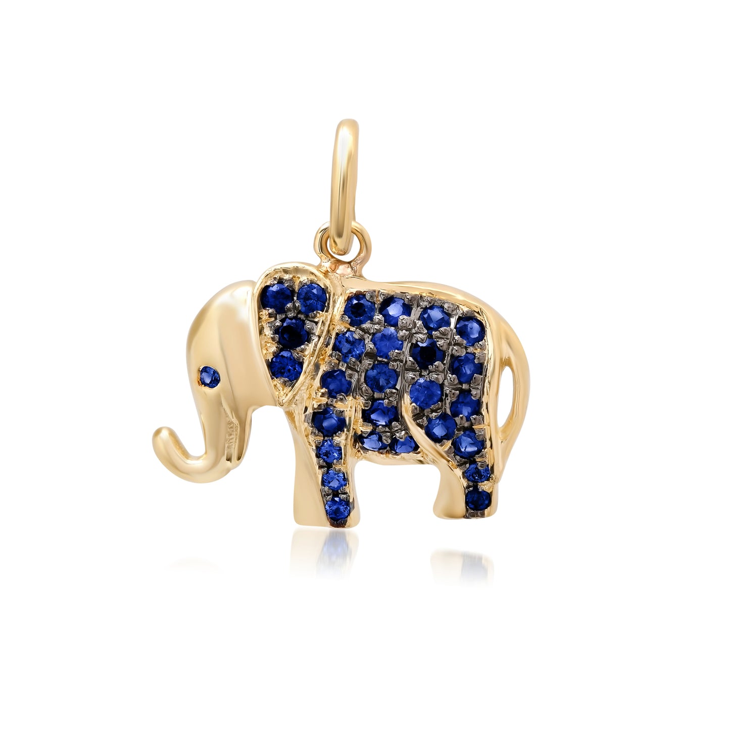 14K Gold Pavé Sapphire Lucky Elephant Charm Pendant