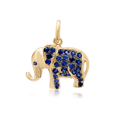 14K Gold Pavé Sapphire Lucky Elephant Charm Pendant