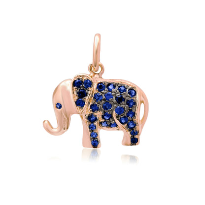 14K Gold Pavé Sapphire Lucky Elephant Charm Pendant