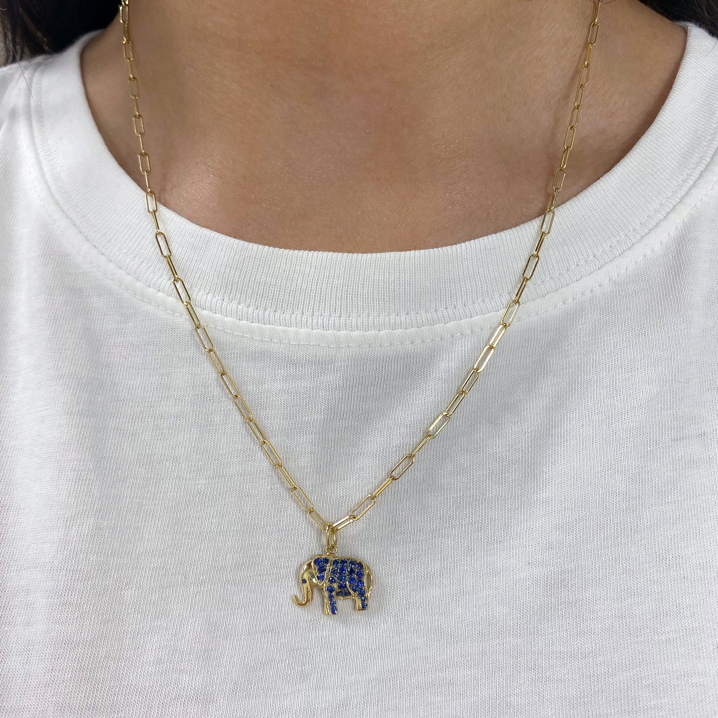 14K Gold Pavé Sapphire Lucky Elephant Charm Pendant