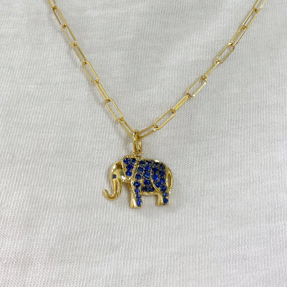 14K Gold Pavé Sapphire Lucky Elephant Charm Pendant