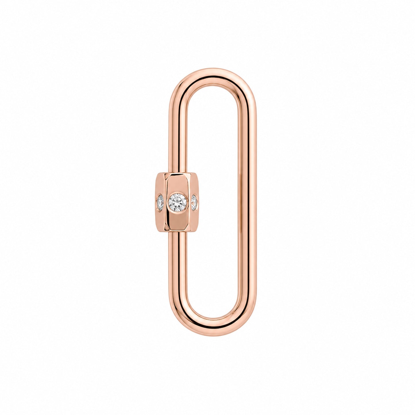 14K Gold Elongated Oval Carabiner Diamond Lock Charm Enhancer, Large Size