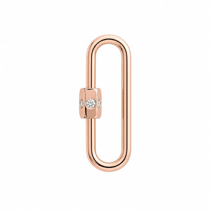 14K Gold Elongated Oval Carabiner Diamond Lock Charm Enhancer, Large Size