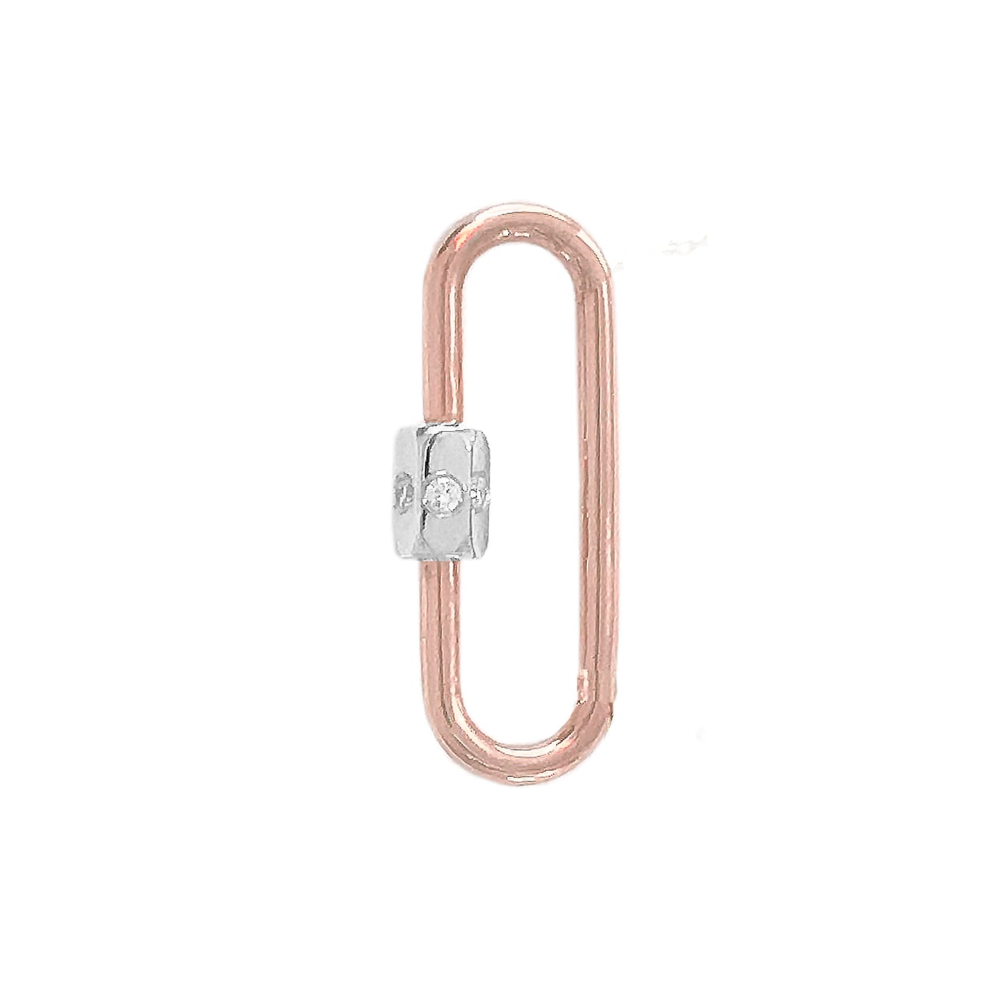 14K Gold Elongated Oval Carabiner Diamond Lock Charm Enhancer, Large Size