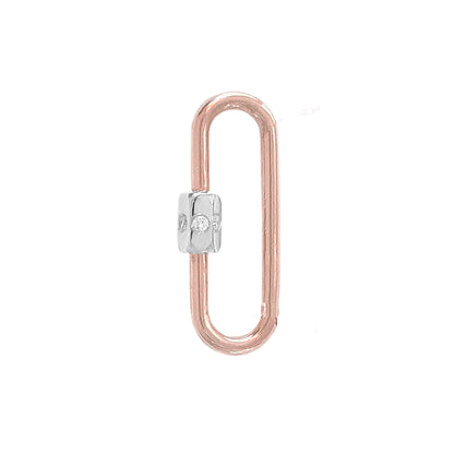 14K Gold Elongated Oval Carabiner Diamond Lock Charm Enhancer, Large Size