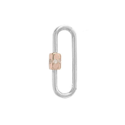 14K Gold Elongated Oval Carabiner Diamond Lock Charm Enhancer, Large Size