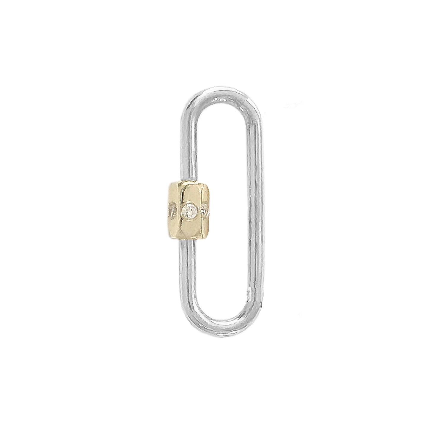 14K Gold Elongated Oval Carabiner Diamond Lock Charm Enhancer, Large Size