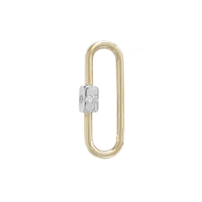 14K Gold Elongated Oval Carabiner Diamond Lock Charm Enhancer, Large Size